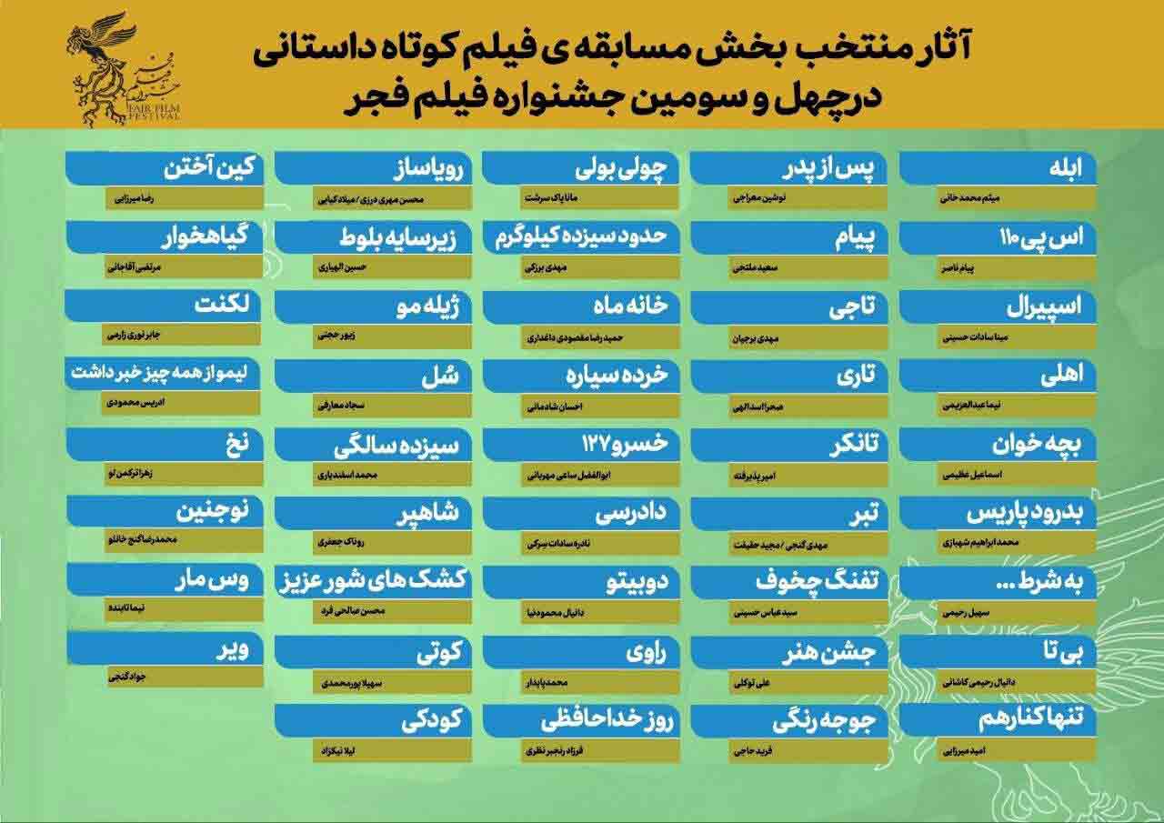 اسامی آثار کوتاه &laquo;فیلم فجر&raquo; اعلام شد